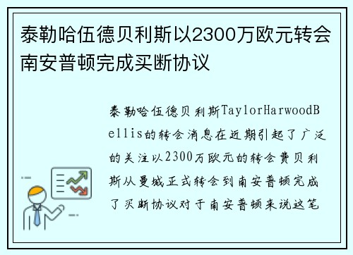 泰勒哈伍德贝利斯以2300万欧元转会南安普顿完成买断协议 泰勒哈伍德贝利斯以2300万欧元转会南安普顿完成买断协议